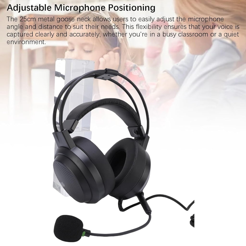 Jesscasday USB Corded Headphones Flexible Metal Microphone Arm Long Cord Immersive Sound