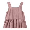 thumbnail image 5 of Helii Women's Square Neck Ruffle Hem Linen Tank Top – 20% Linen 80% Cotton Babydoll Crop Top, Loose Fit Breathable Summer Vest, Casual Sleeveless Top for Women Pink,M, 5 of 7