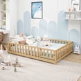 thumbnail image 3 of Leumius Full Size Floor Platform Bed Frame with Fence and Door for Kids, Montessori Floor Bed Frame with Support Slats for Toddlers Natural, 3 of 9