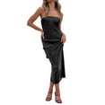 thumbnail image 4 of Women’s Y2k Tube Tops Dress Solid Color Strapless Off-Shoulder Bodycon Long Dress Backless Tie-up Party Club Bandeau Dresses, 4 of 7