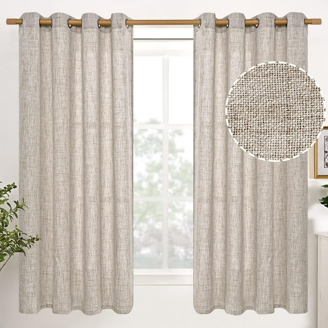 Natural Linen Curtains Long for Living Room Bedroom Groet Top Light Filtering Privacy Linen Textu Window Semi Sheer Drapes Panels x Natural
