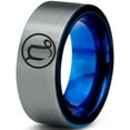 thumbnail image 1 of Tungsten Horoscope Capricorn Band Ring 8mm Men Women Comfort Fit Blue Flat Cut Brushed Gray Polished, 1 of 4