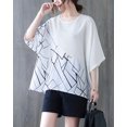 thumbnail image 2 of Women Half Sleeves Crewneck Patchwork Tops Oversized T-Shirt Blouse GA2565 White, 2 of 5