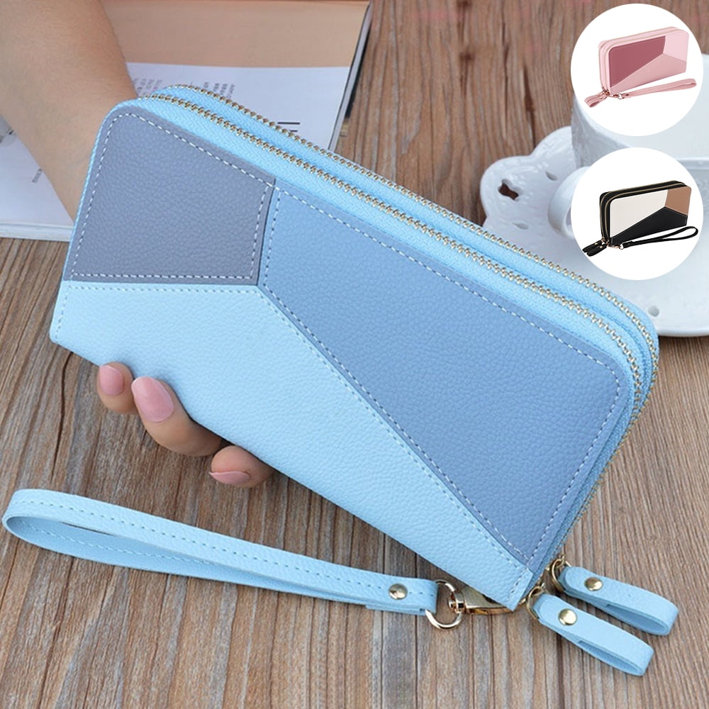 Women Cute Llama Blue Leather Wallet Large Capacity Zipper Travel Wristlet Bags Clutch Cellphone Bag 
