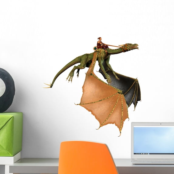 Dragon and Rider Flying Wall Decal by Wallmonkeys Peel and Stick Graphic (18 in H x 18 in W) WM96929