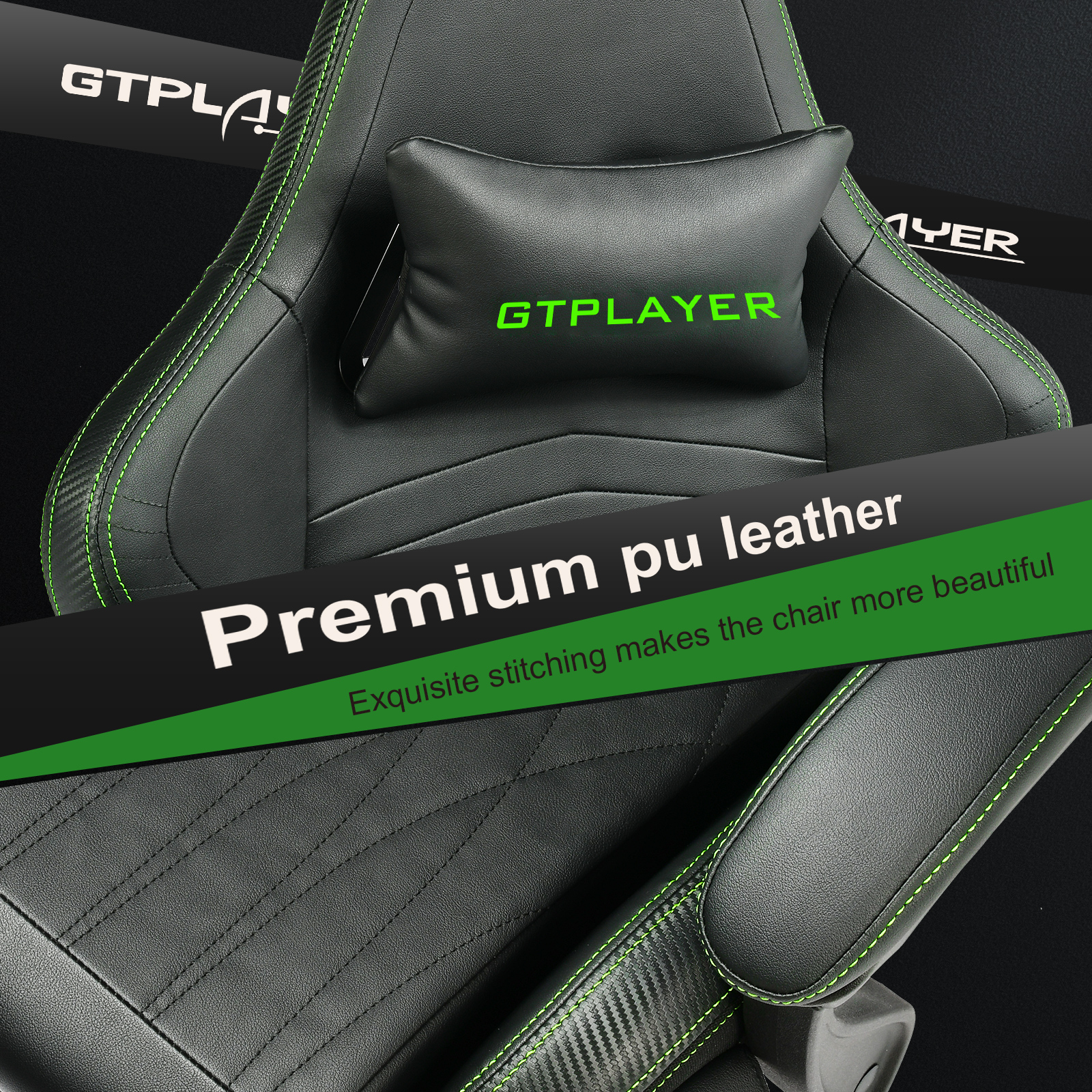 Gtplayer Pro Gaming Chair with Footrest, Dual Bluetooth 5.1 Speakers PVC Leather Recliner, Green - image 4 of 9