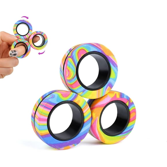 czcpp-Magnetic Ring - Fidget Toys Adults Set,3 PCS Fidget Rings Spinner Toys Teens,Fun Spin Ring Finger for ADHD Anxiety Stress Relief Toys, Birthday Gifts for 3-8-12 +Year Old Boys Kids Presents