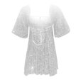 thumbnail image 4 of Fshaion Robe d'Été pour Femmes 2024 Grande Taille Solide Paillettes Décontractée Fête Danse Manches Courtes Robe Liquidation Moins de 10!, 4 of 6