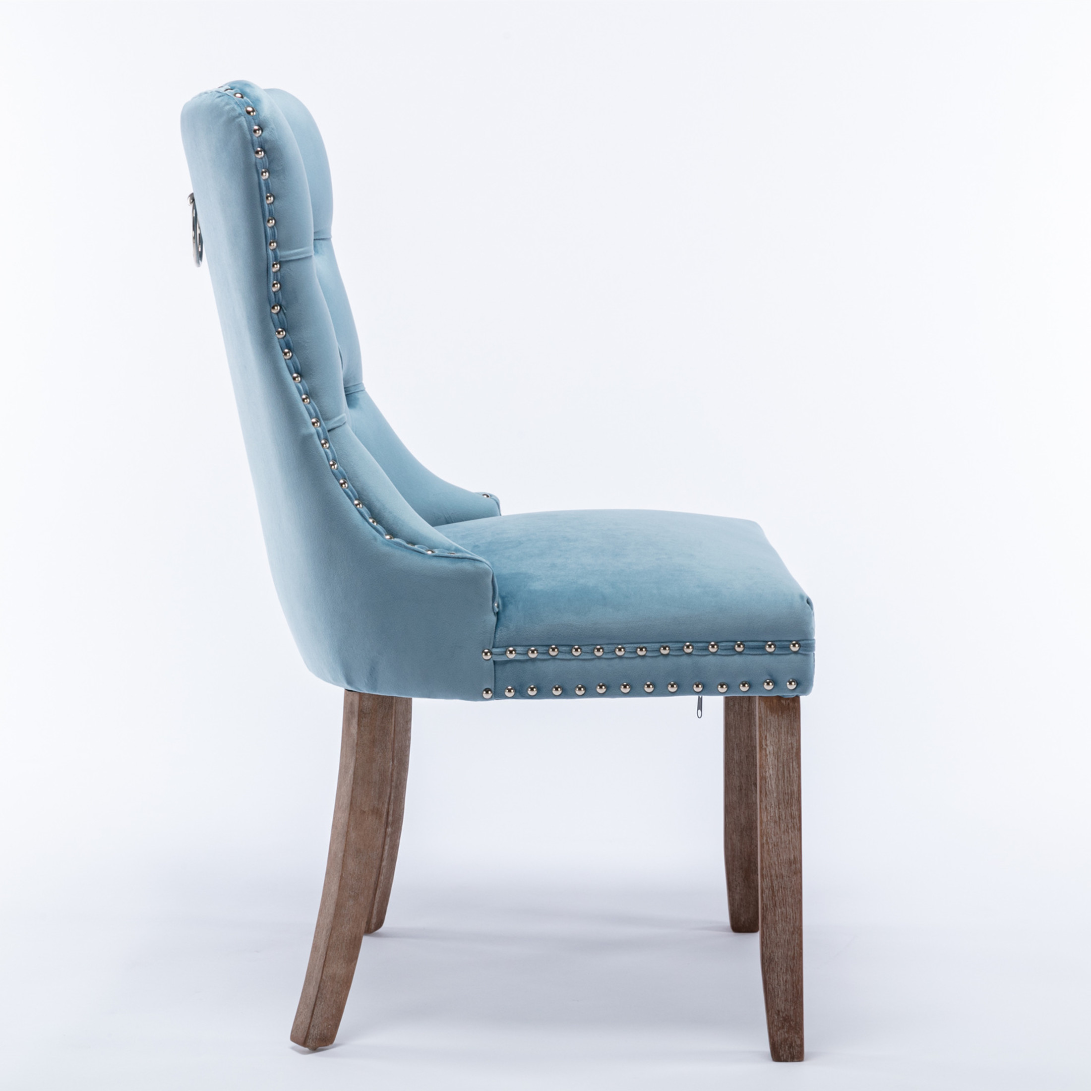 Nexa Upholstered Tufted Velvet Dining Chairs with Nailhead Trim, Rubberwood Legs and Frame, Light Blue, Set of 2