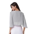 thumbnail image 2 of Rswnyirn Women Elegant 3/4 Sleeve Bolero Shrug Lightweight Solid Cropped Open Front Cardigan Shawl Grey S, 2 of 3