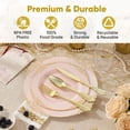 thumbnail image 4 of Daluvenix 350 Pcs Pink Plastic Dinnerware Set for 50 Guests,  Disposable Dinnerware Sets Include 100 Gold Rim Plastic Plates, 50 Silverwares, 50 Cups, and 50 Napkins for Party, Wedding, Holidays, 4 of 9