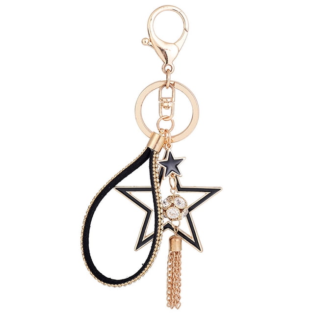 EeaseMX Llavero con colgante de borla de estrella de diamantes de imitación y cristales brillantes para bolso de coche (negro)