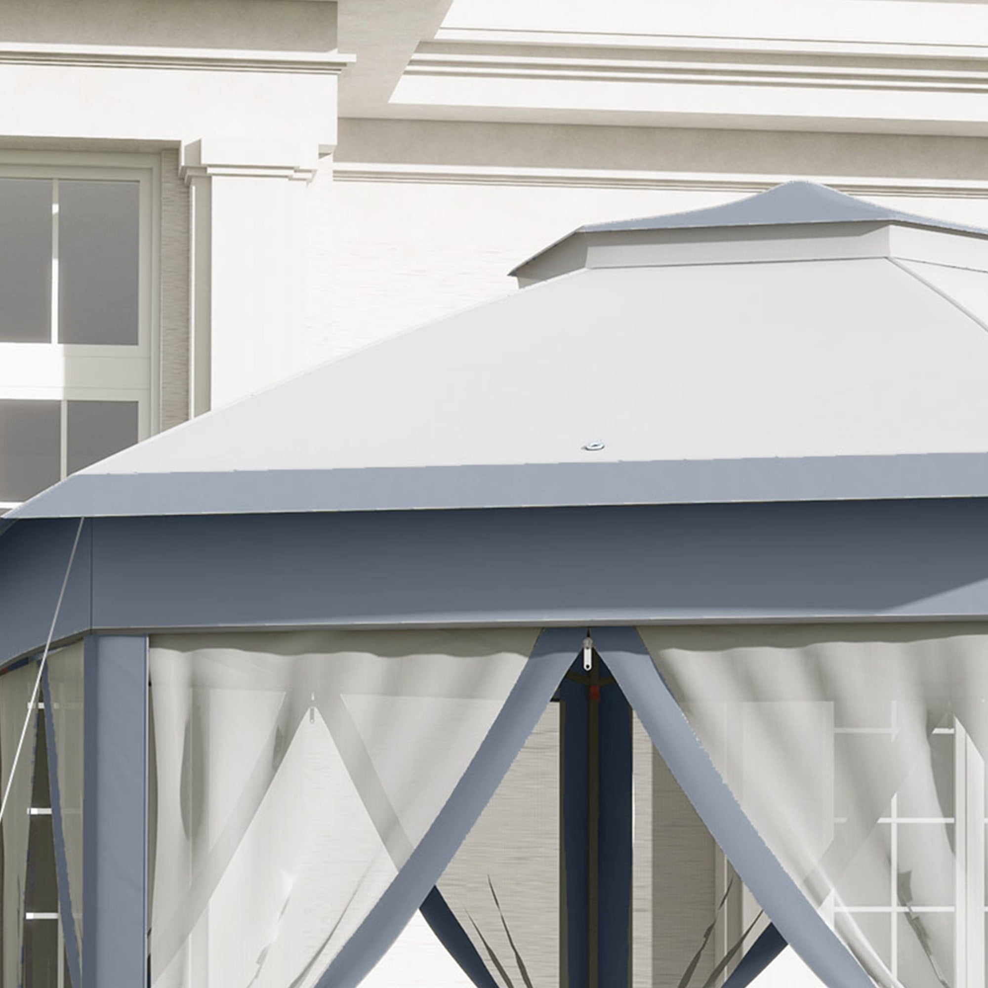 Outsunny 13' x 13' Pop Up Gazebo Hexagonal Canopy with 6 Zippered Mesh Netting, 2-Tier Roof Event Tent with Steel Frame for Patio Backyard, Gray