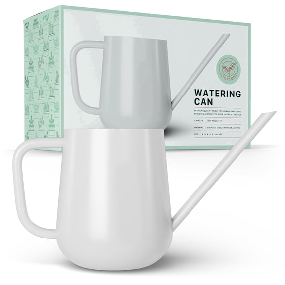 LOOPSEED 1000ml White Galvanized Metal Watering Can with Long Spout