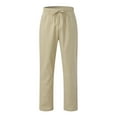 thumbnail image 4 of Yaoyar Men's Casual Linen Pants Elastic Waist Drawstring Lightweight Loose Fit Straight Solid Pants with Pockets Beige M, 4 of 5