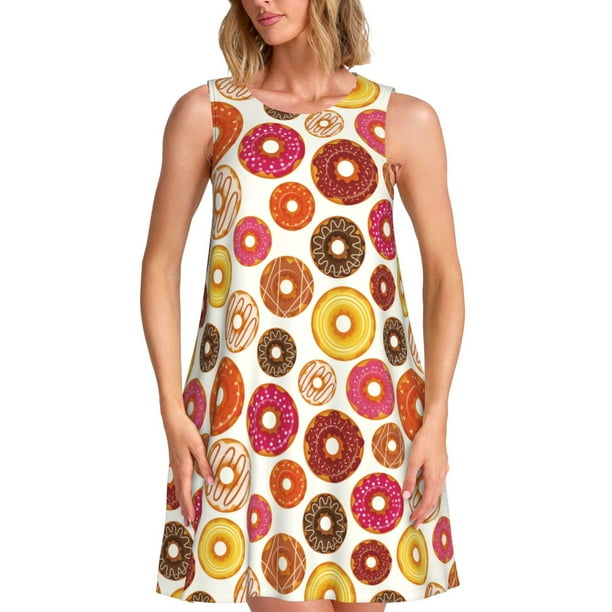 Fotbe Donut Vestido de Verano sin Mangas para Mujer – Vestido Midi Línea A, Estilo Camiseta Floral, Vestido Playero Casual y Fluido