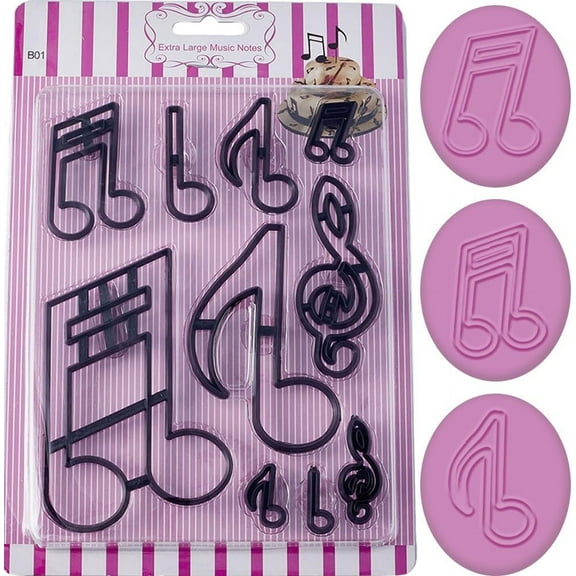 Black 10Pcs Musical Note Cookie Cutters Plastic Fondant Cutter Mould Detailed Biscuit Cutter for Birthday Wedding Art Baking Crafts Dough Clay DIY Decoration