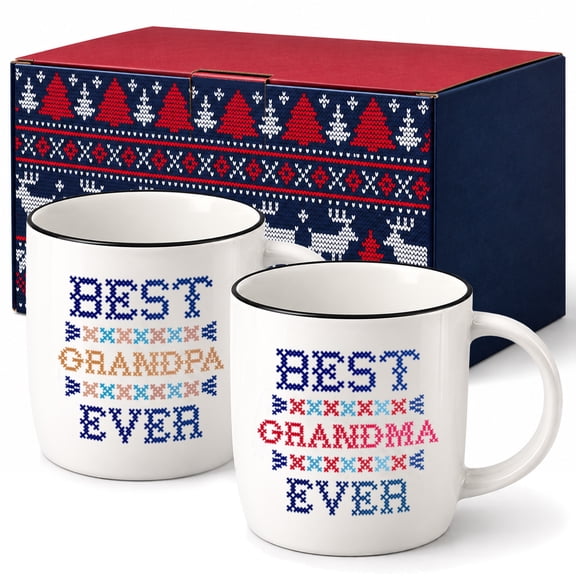 Triple Gifffted Worlds Best Grandparents Coffee Mugs for Grandma and Grandpa Gifts Ideas From Grandkids, Grandchildren, New First Time Grandparent Announcement Christmas Valentines Day, Ceramic 380ml