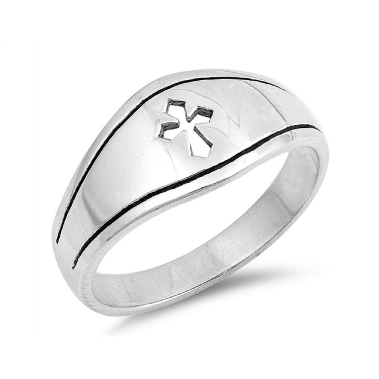 Silver ring with shop cross cutout