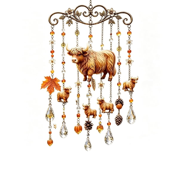 Stained Glass Fall Animal Suncatcher Wind Chime, Autumn Window Hanging Decor for Indoor Outdoor Home