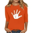 thumbnail image 2 of Heisall Women's Spring Autumn Tops 3/4 Sleeve Round Neck Casual Fashion Blouses Orange Festival Print Shirts, 2 of 4