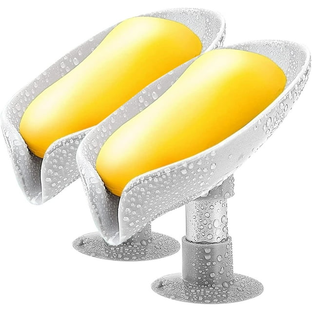 Jabonera de Baño, 2 Piezas Autodrenante, Estuche Porta Jabon con Ventosa, Fácil de Limpiar, para Ducha, Cocina, Fregadero, Bañera (Gris)