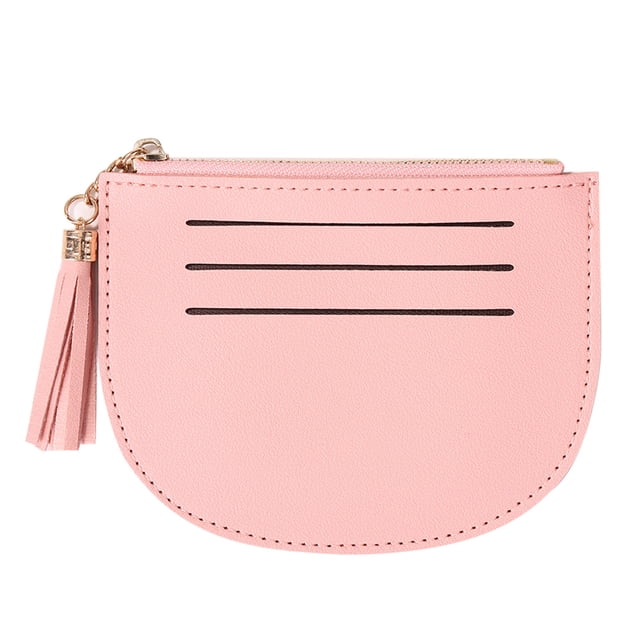 Cartera Cartera delgada para mujer, monedero de cuero, borlas, tarjetero con varias ranuras (rosa)
