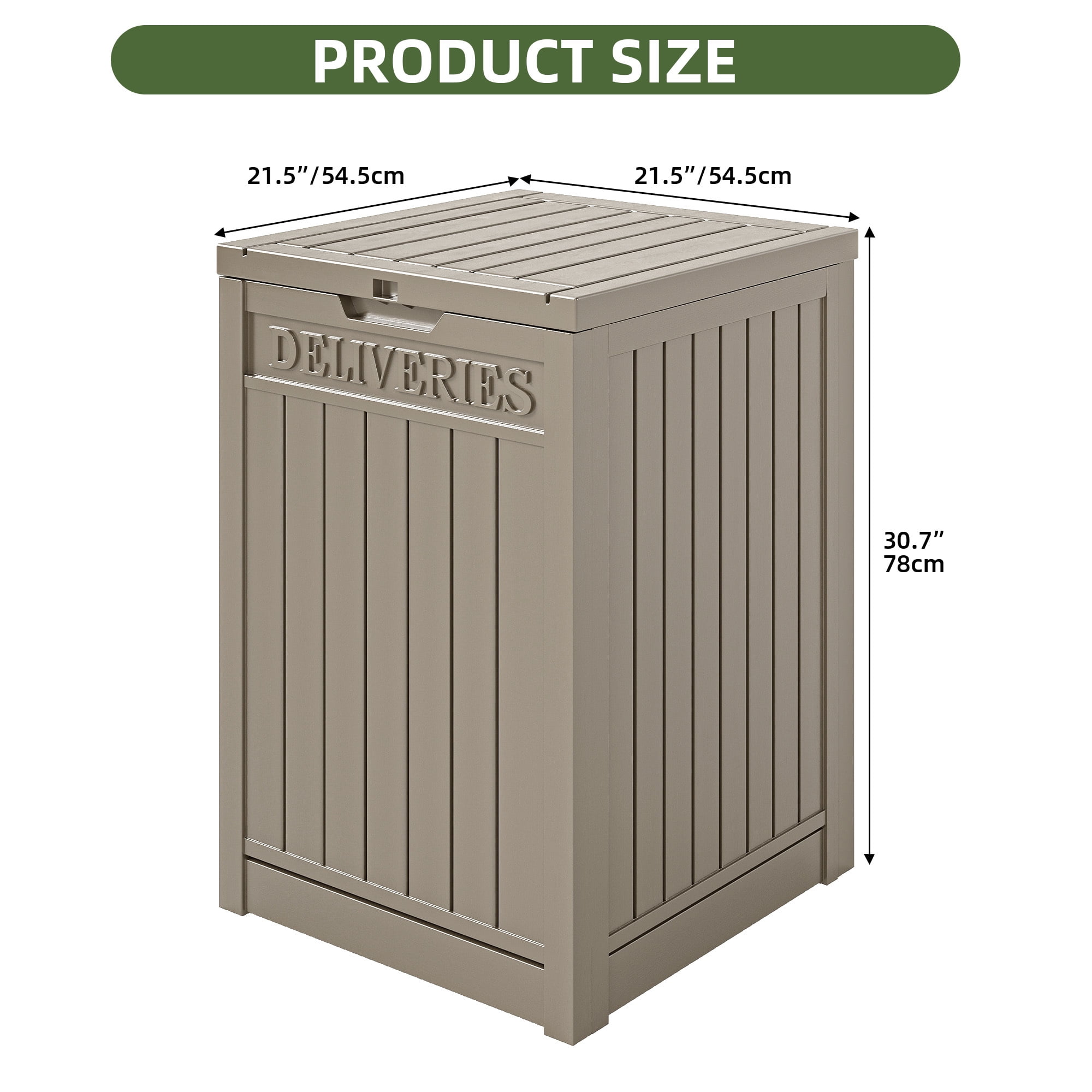 Uforic 51 Gallon Large Outdoor Resin Package Delivery Box, Waterproof Lockable Deck Storage Box for Porch & Curbside, Light Brown