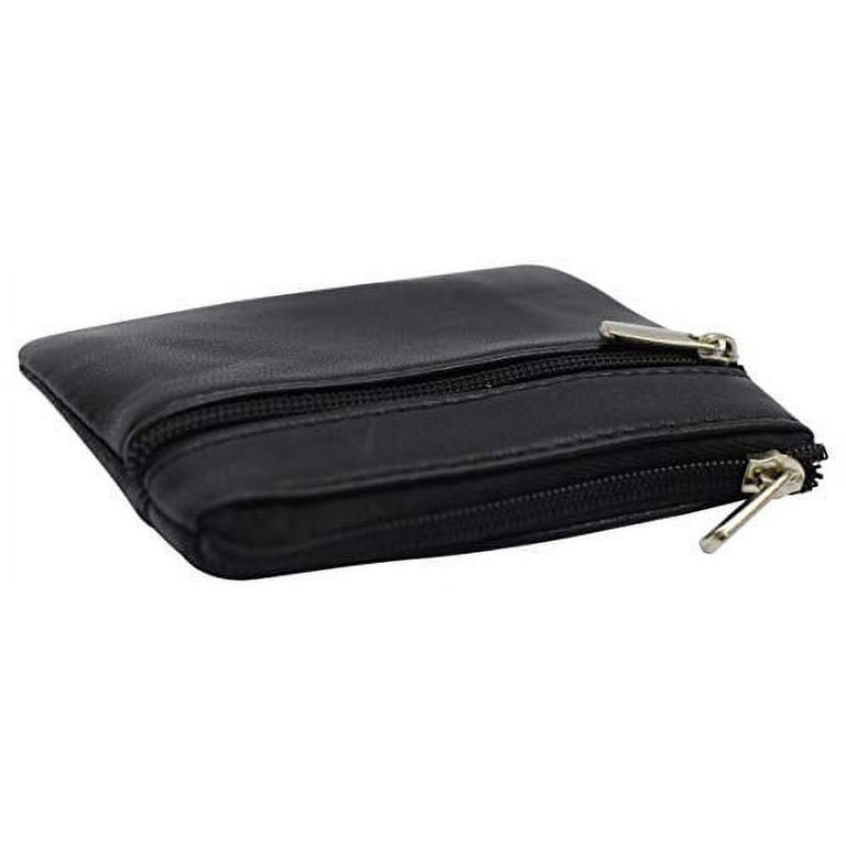 Real Leather RFID Zip Card Holder With Keychain Zipper Purse 