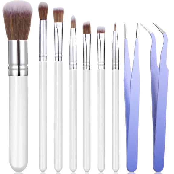 9 Pieces Cake Candy Decorating Brushes Tools Cookie Decoration Brushes Pastry Brush and Stainless Steel Straight and Curved Tip Tweezers Pasta Tweezers for Baking Fondant