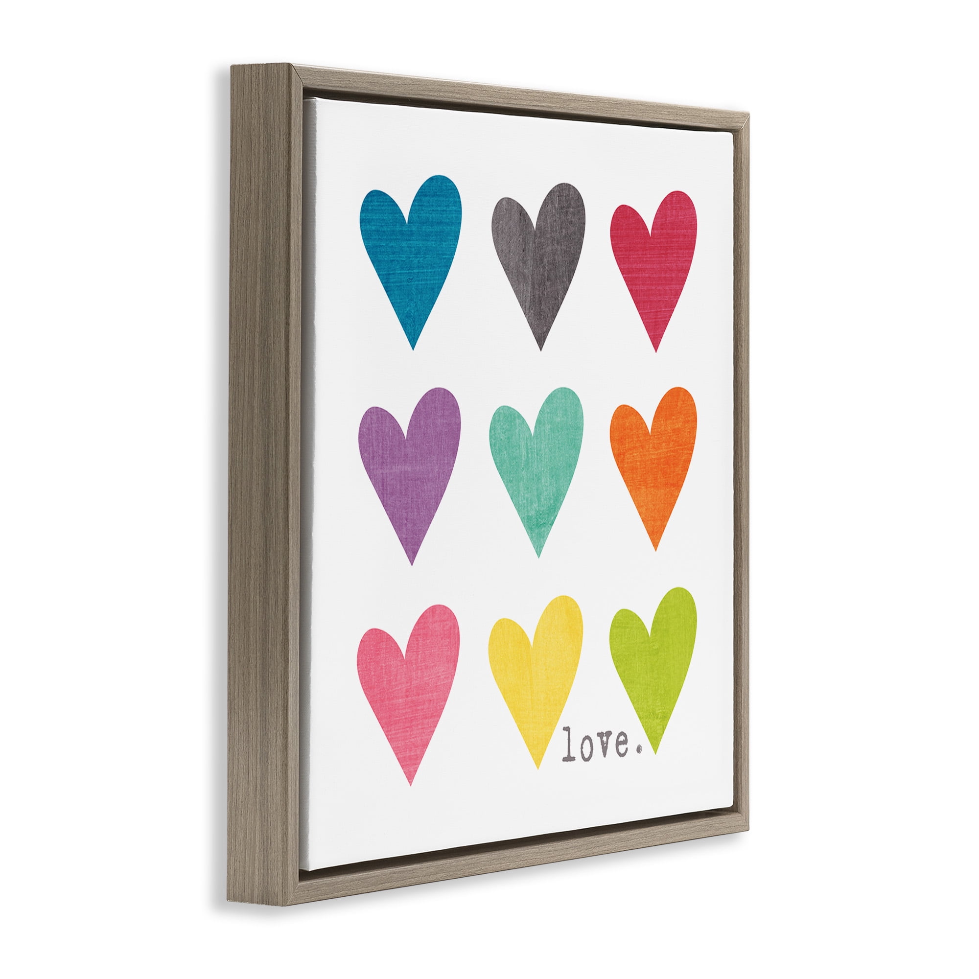 Stupell Industries Alternating Patterned Hearts Art for Kids Painting Brown Floater Framed Canvas Art Print Wall Art, 18 x 18