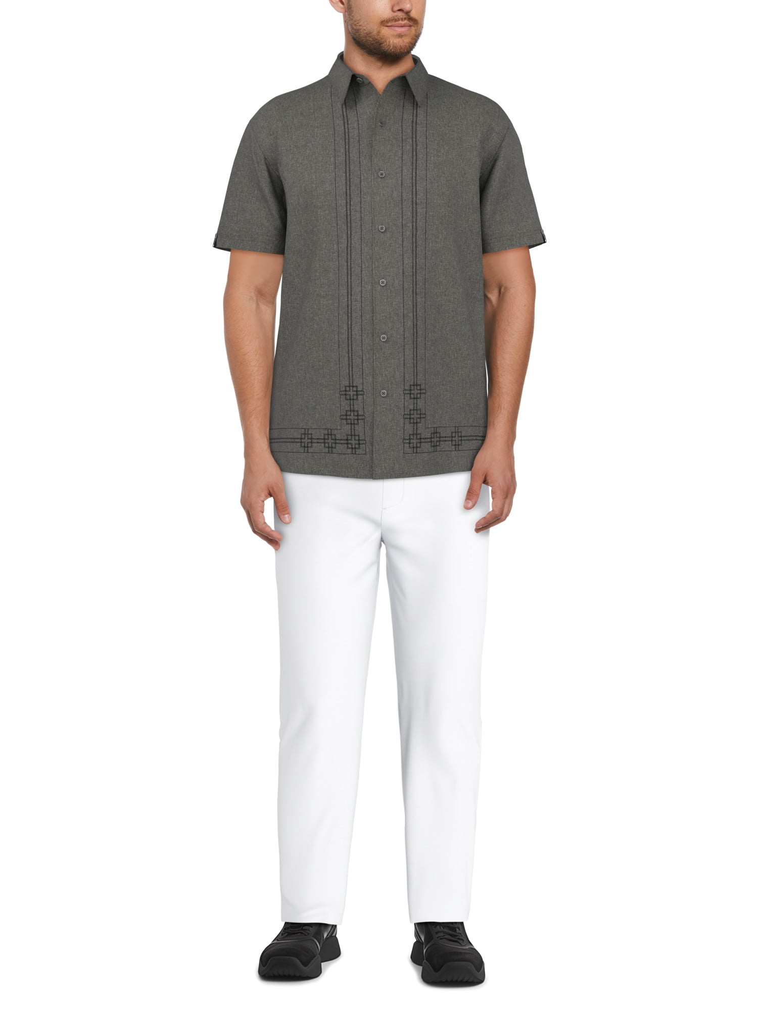 Cafe Luna Men's and Big Men's Crosshatch L-Shape Print Short Sleeve Shirt, Sizes S-5XL