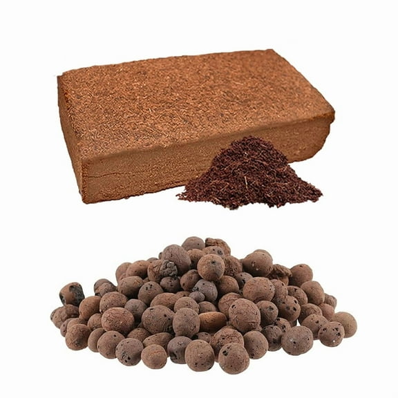 1 Organic Fiber Coir Brick   1 lb (5-10mm) Clay Pebbles - Suitable for Herbs and Flowers - Renewable Planting Medium