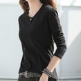 thumbnail image 5 of XPMWRP Women's Long Sleeve Shirts Casual Crew Neck Button Blouse Comfy Soft Loose Fit Solid Color Fashion Tee Black XXL, 5 of 5