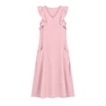 thumbnail image 3 of Lmueinov 2026 Women's V Neck Ruffle Cap Sleeve Cotton Maxi Dress, 100% Pure Cotton Loose Fit Side Pockets Casual Vacation Flowy Long Dress S-2XL, 3 of 5