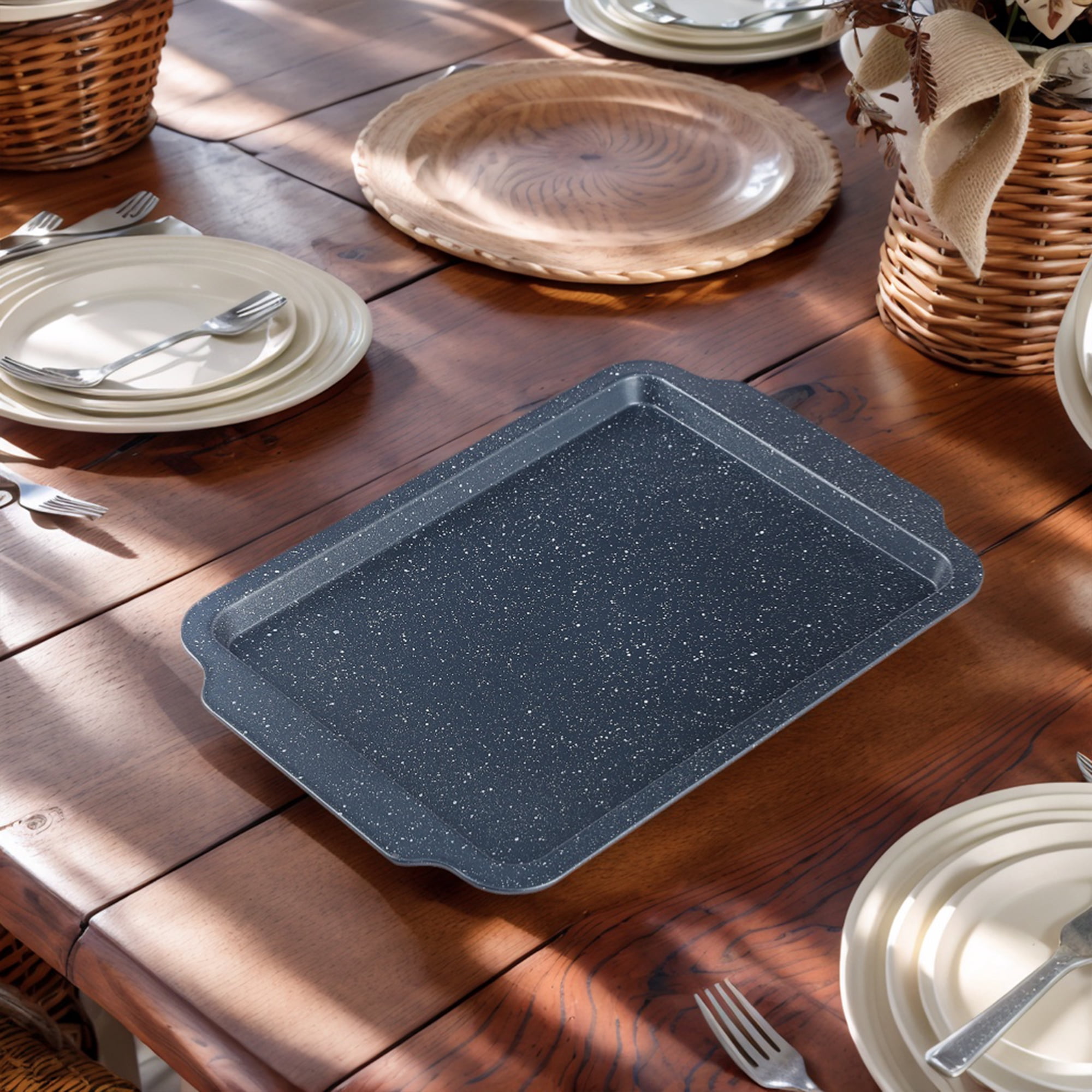 REGALWOVEN Baking Sheet Pan Set of 3, Solid Cookie Sheets for Oven Cooking, Nonstick Cake Pan, Large Thick Sheet Pans Black 13.7*9.8*0.7in