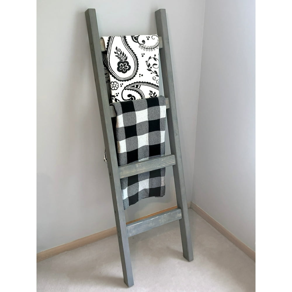 UWLU Farmhouse Grey Chunky Rustic Style Decorative Blanket Ladder 6
