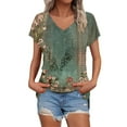 thumbnail image 2 of Green Women's Short Sleeve T-shirt, Womens Summer Daily Casual V Neck Shirts Short Sleeve Tops Blouses Loose Fit Shirt,Women's Short sleeve T-shirt XL, 2 of 4