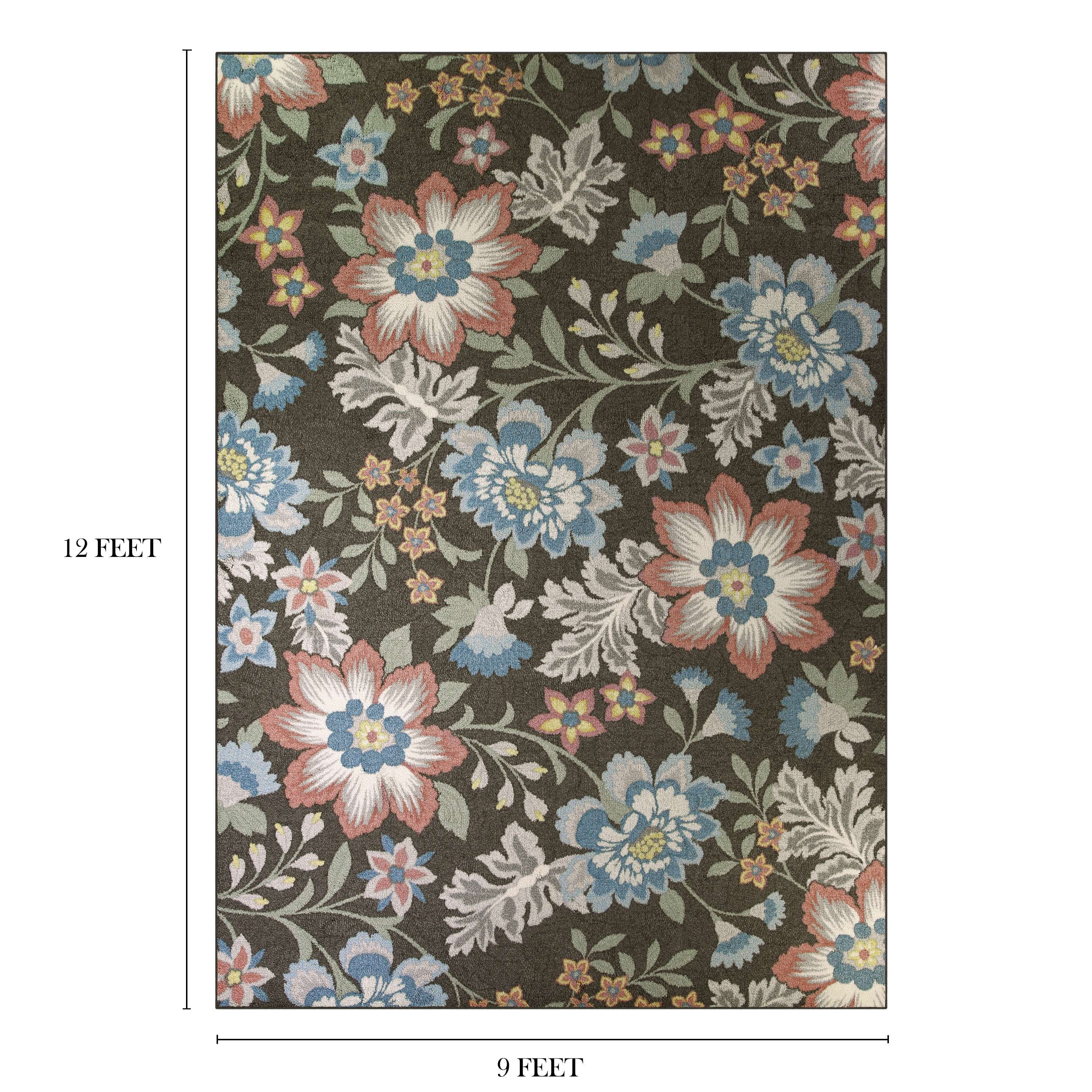 Mainstays Farmhouse Oversized Floral Gray Multicolor Indoor Large Area Rug, 9' x 12'