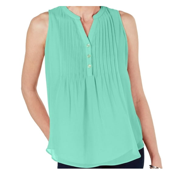 allbrand365 designer brand Womens Pintucked Sleeveless Top,Mint,Petite Small