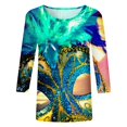 thumbnail image 4 of ZMHEGW Womens T Shirts Trendy Graphic Happy Holidays Printed 3/4 Length Sleeve O Neck Top Blouse Tshirts, 4 of 5