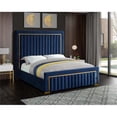 thumbnail image 2 of Maklaine Contemporary Solid Wood and Velvet King Bed in Navy, 2 of 6