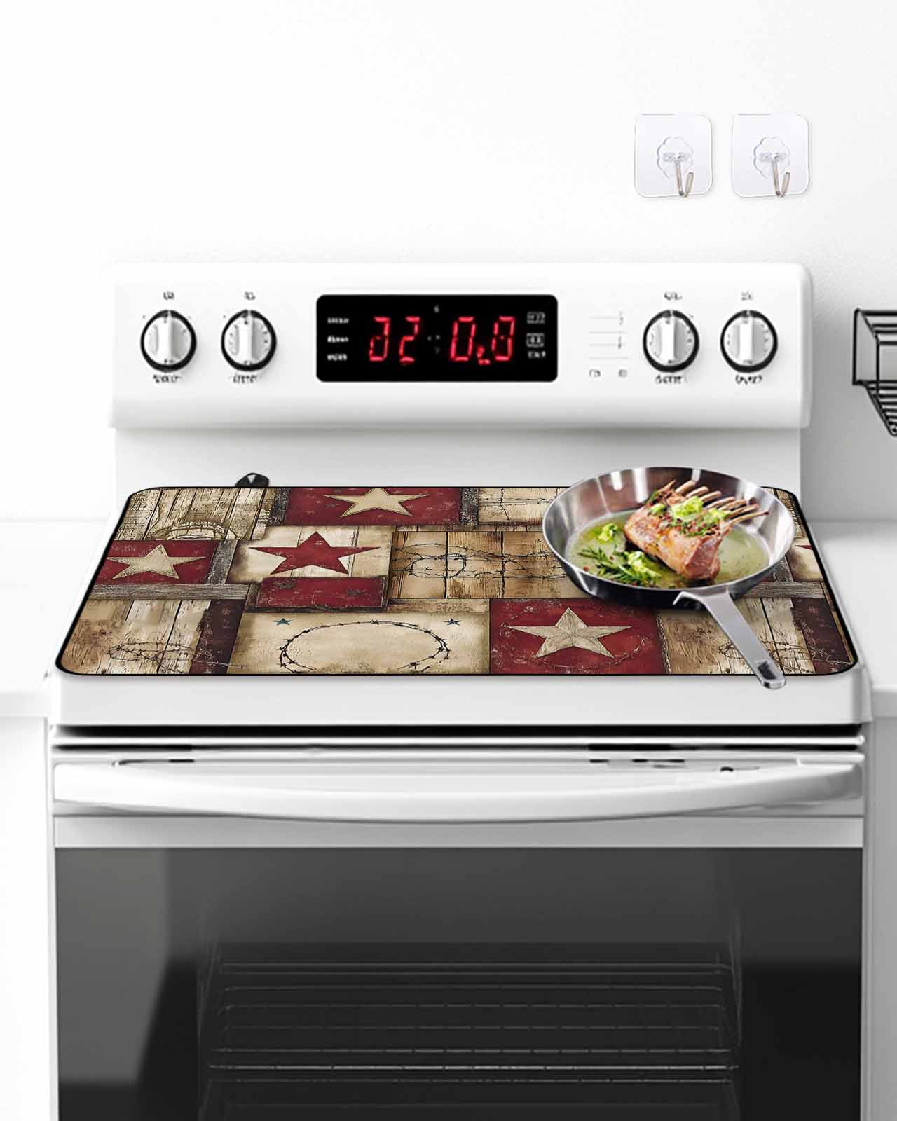 Stove Top Covers for Electric Stove, Texas Star Farm Glass Stovetop Cover Protector, Country Wood Grain Vintage Western Induction Cooktop Protector Oven Mat for Kitchen Countertop 24"x21"