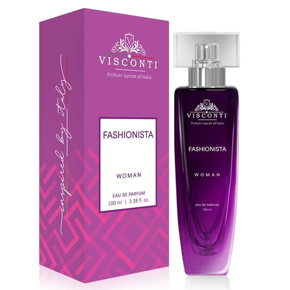 Visconti Fashionista Eau de Parfum pour Femmes 100ml, 3.4 Fl.oz. / Parfum de Luxe anti-Taches pour Jour & Nuit - avec des Notes de Mandarine Italienne & Rose Grasse / Parfum Longue Durée pour Filles