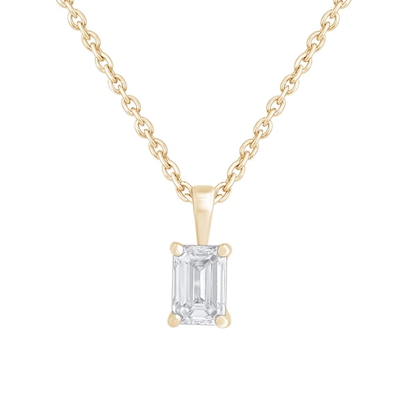 DewberryDiamonds 1/2 Cttw Emerald Cut IGI Certified Lab Grown Diamond Necklace for Women Solitaire Pendant | Real Solid 14K Yellow Gold 18" Cable Chain Necklace