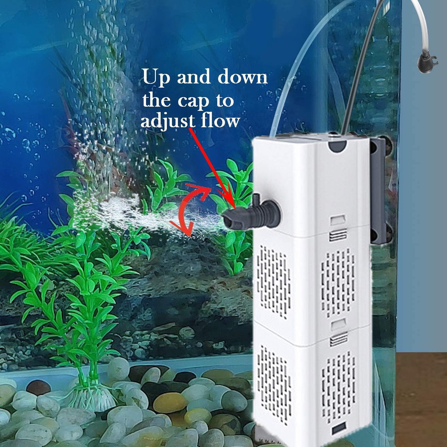 XZKING Aquarium Internal Filter, Submersible Power Filter with Rainwater Aerator System Oxygen Air Fish Tank Filter Water Pump for 20 Gal Fish Tank
