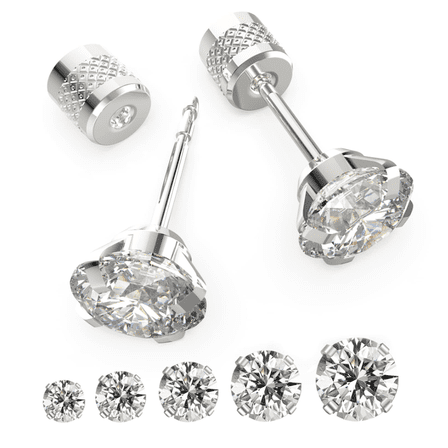 5 pairs Push-in Flat Back Stud Earrings Hypoallergenic Stainless Steel Cubic Zirconia Earrings Studs Set, CZ Stud Earrings for Women Men