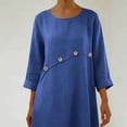 thumbnail image 7 of Homenesgenics Dresses for Women Plus Size Women's Solid Color Loose Casual Linen Irregular Hem Quarter Sleeve 3/4 Sleeve Round Neck Dress Blue XL, 7 of 7