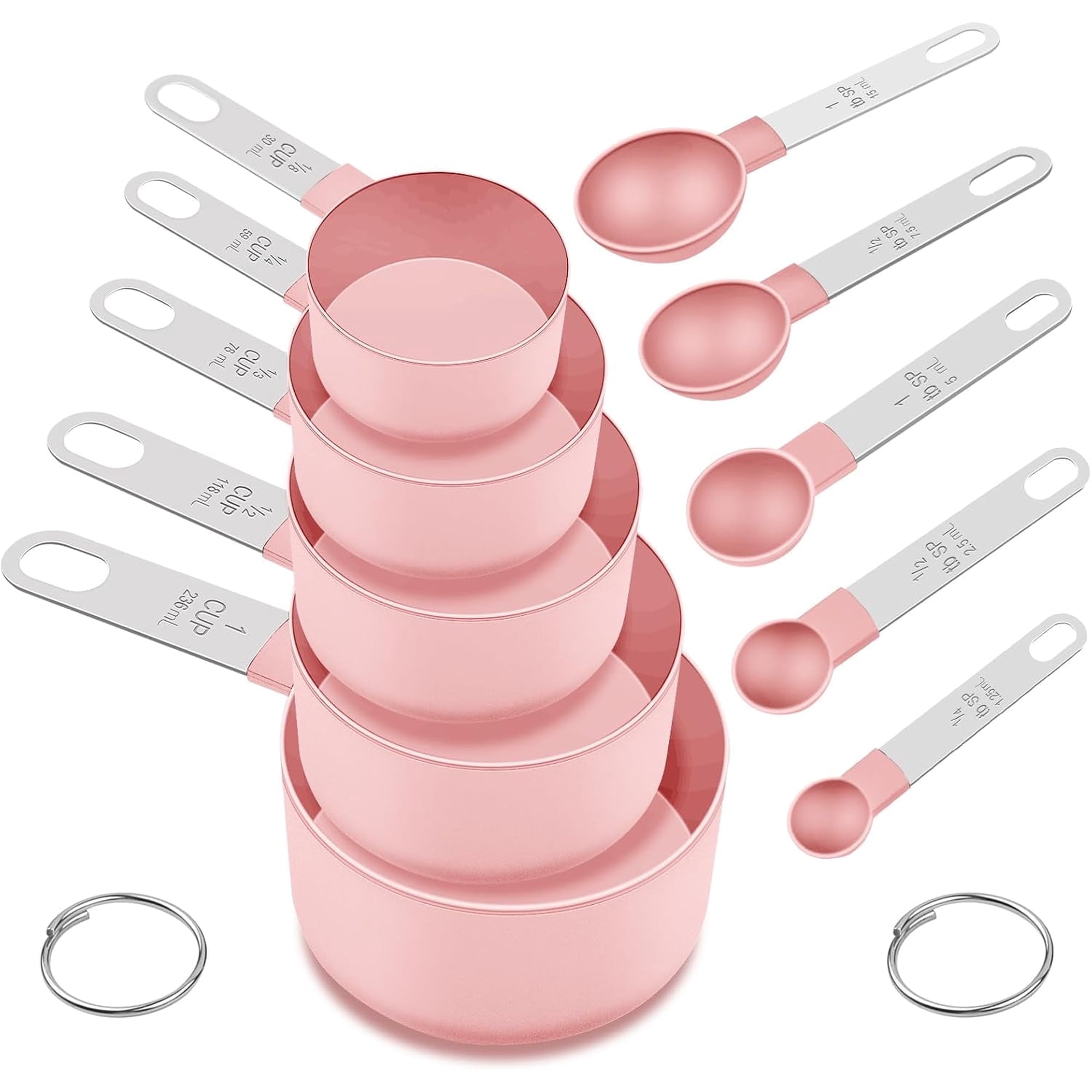 Jimin Measuring Cups and Spoons Set, 10 Pieces Nesting Measure Cups and Spoons, Kitchen Essentials Gadgets with Stainless Steel Handle for Dry & Liquid Ingredient, Pink