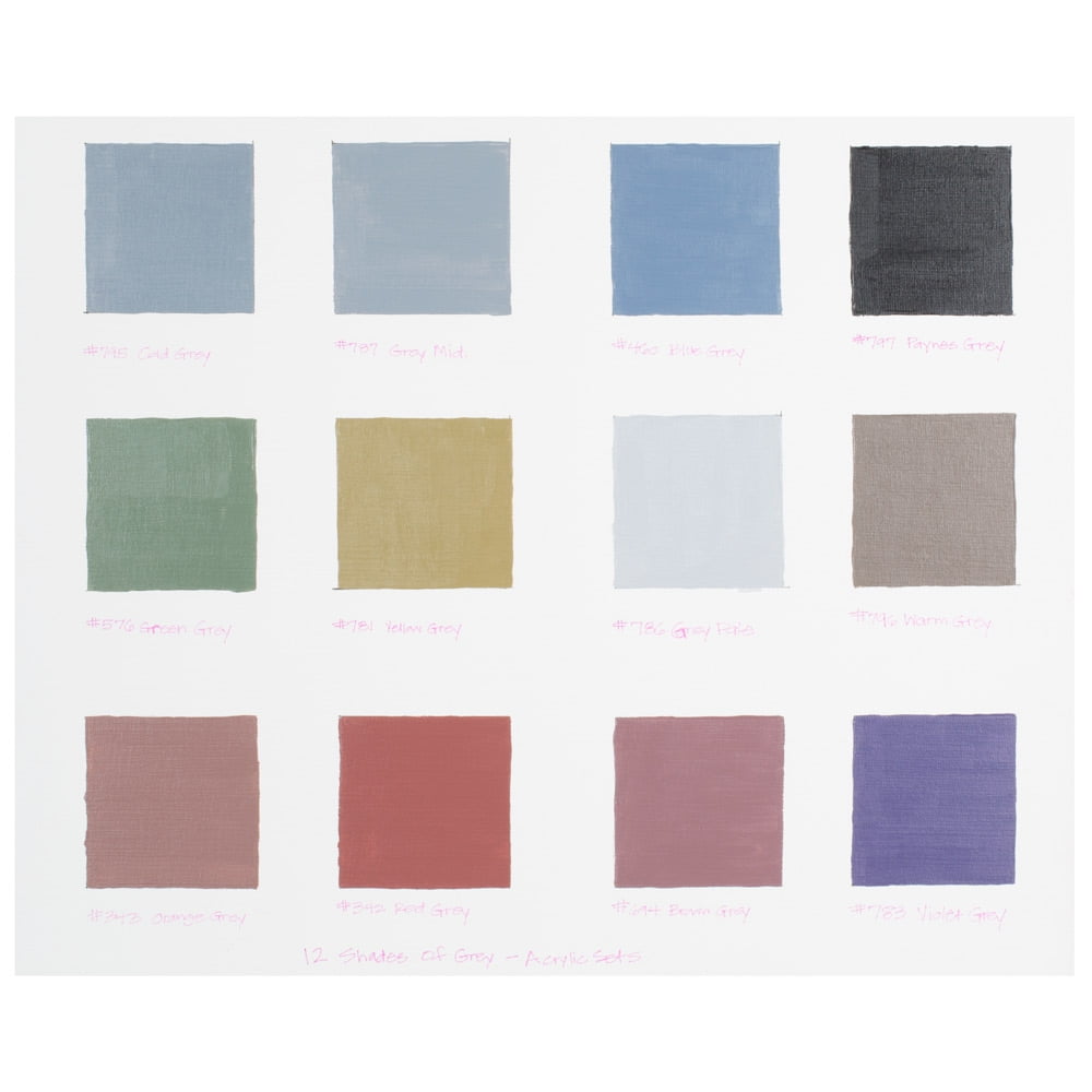12 Shades Of Grey Acrylic Paint Colors - Set of 12 Assorted Greys (21ml/0.7oz), Highly Pigmented Grey Colors for Painting & Crafts